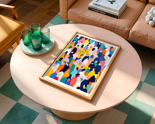 Colorful Crowd Abstract Poster | Modern People Pattern Art