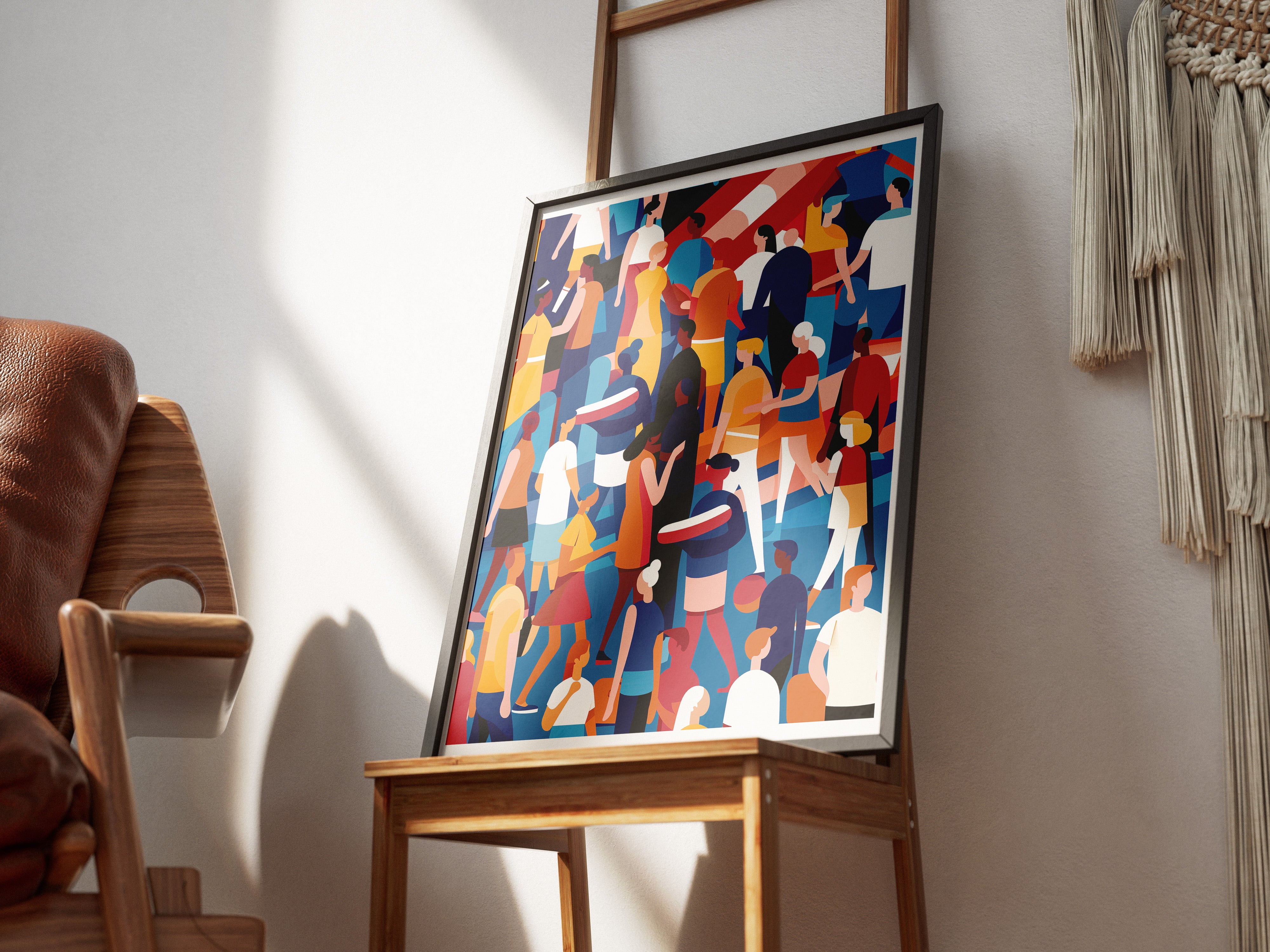 Abstract Crowd Poster | Vibrant Flat Illustration for Maximalist Wall Decor