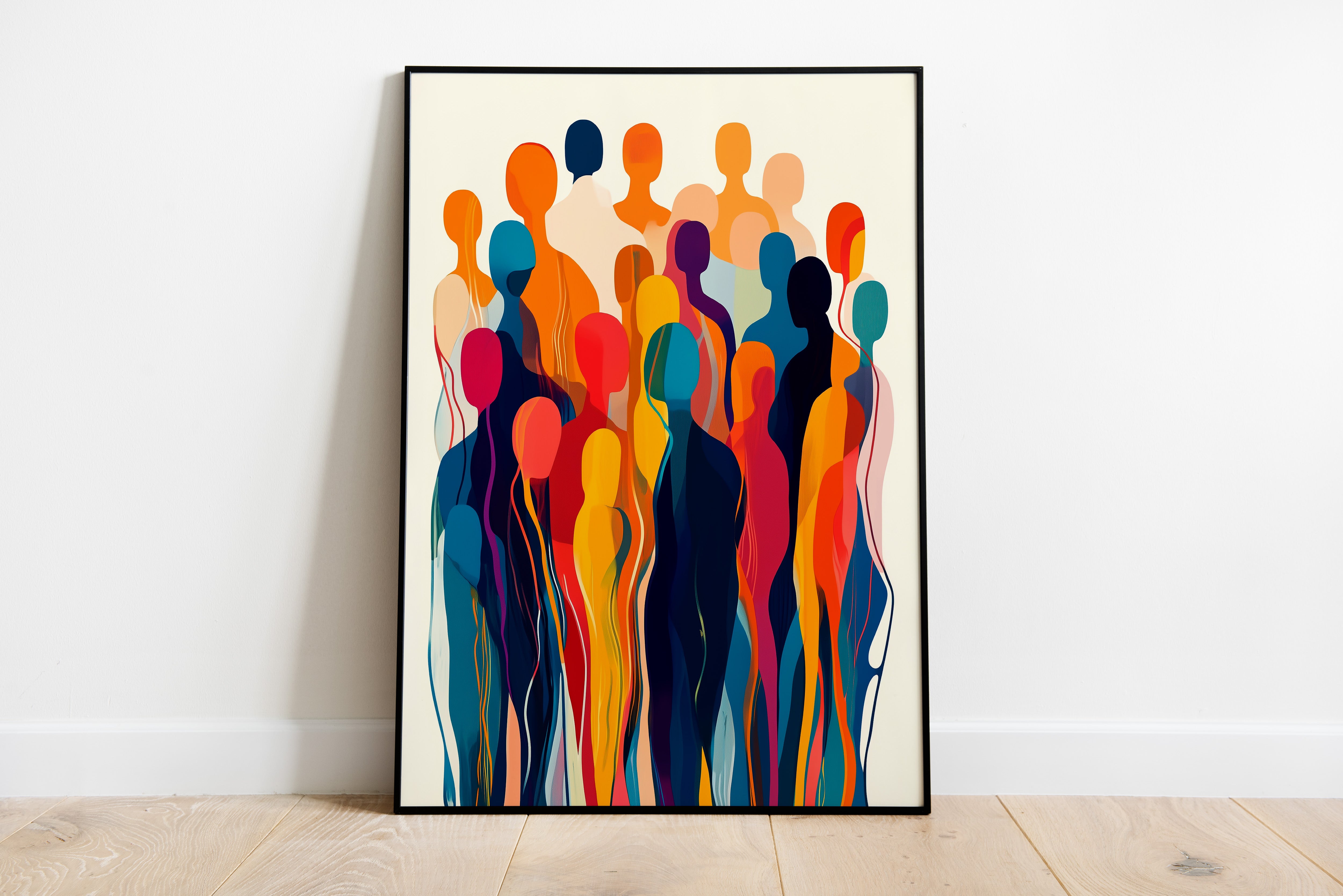 Abstract Crowd Poster | Vibrant Multicolor Silhouettes Wall Art