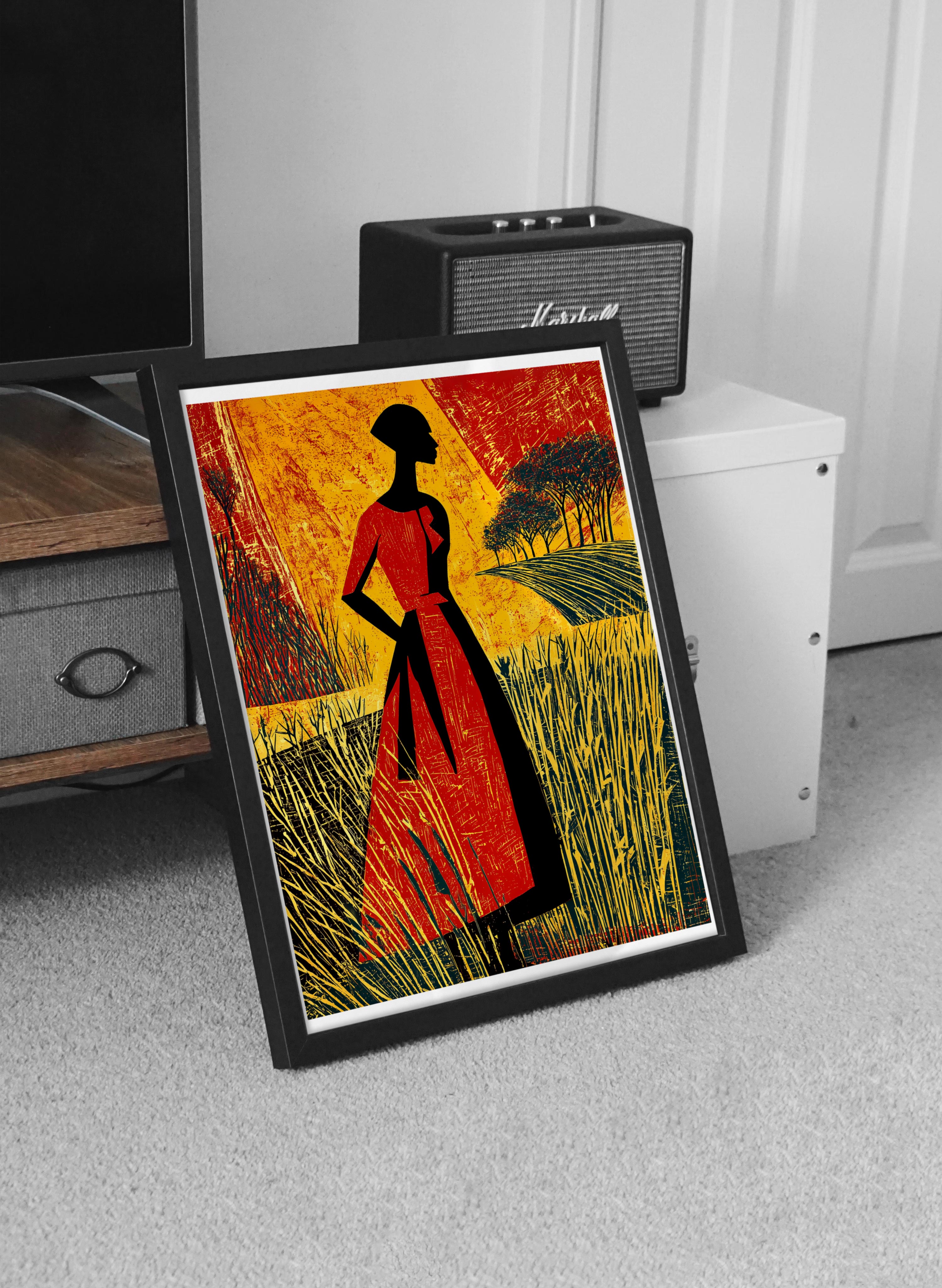 Afrocentric Silhouette Wall Art | Bold Figurative Black Woman Poster in Nature