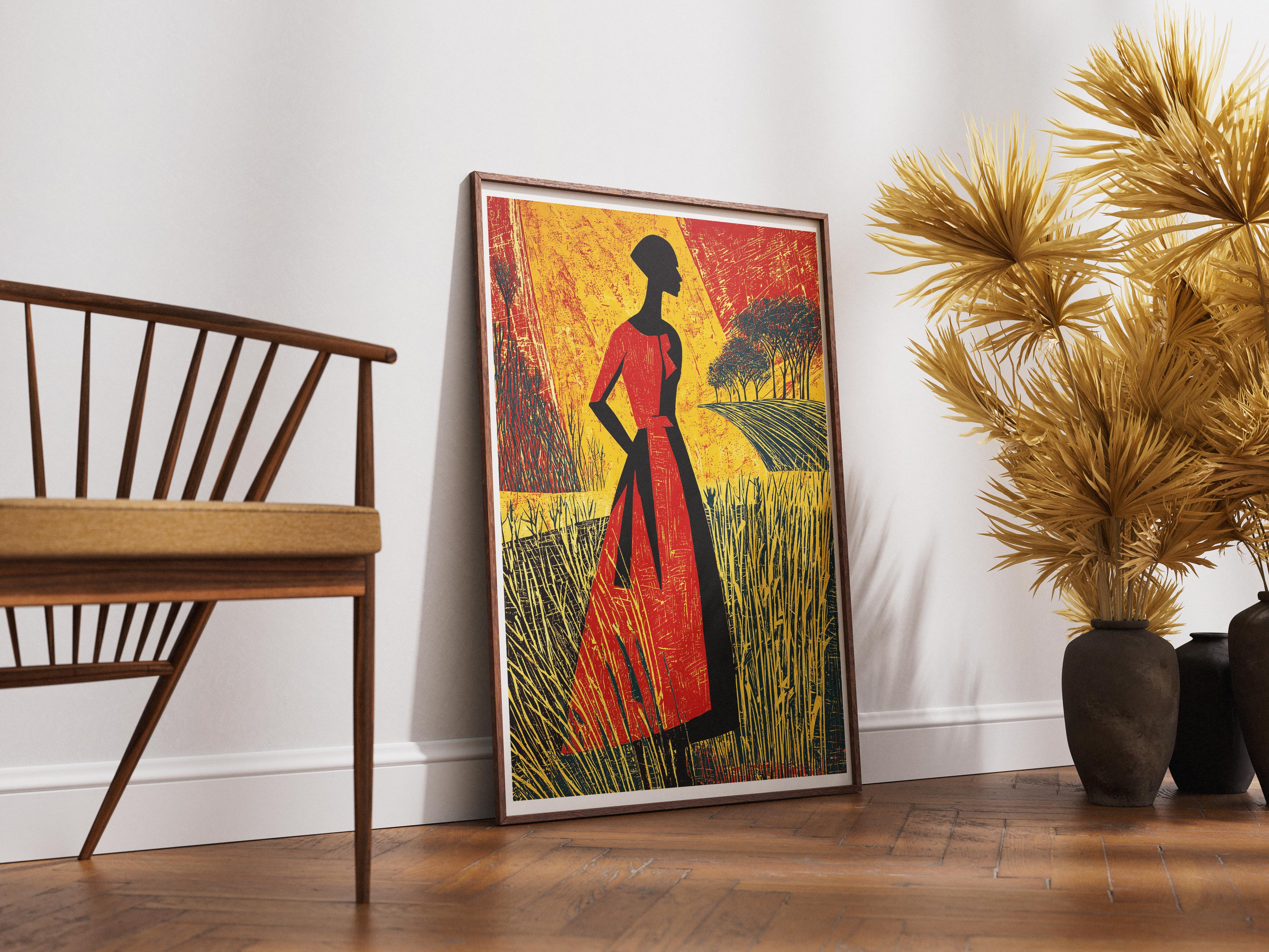 Afrocentric Silhouette Wall Art | Bold Figurative Black Woman Poster in Nature