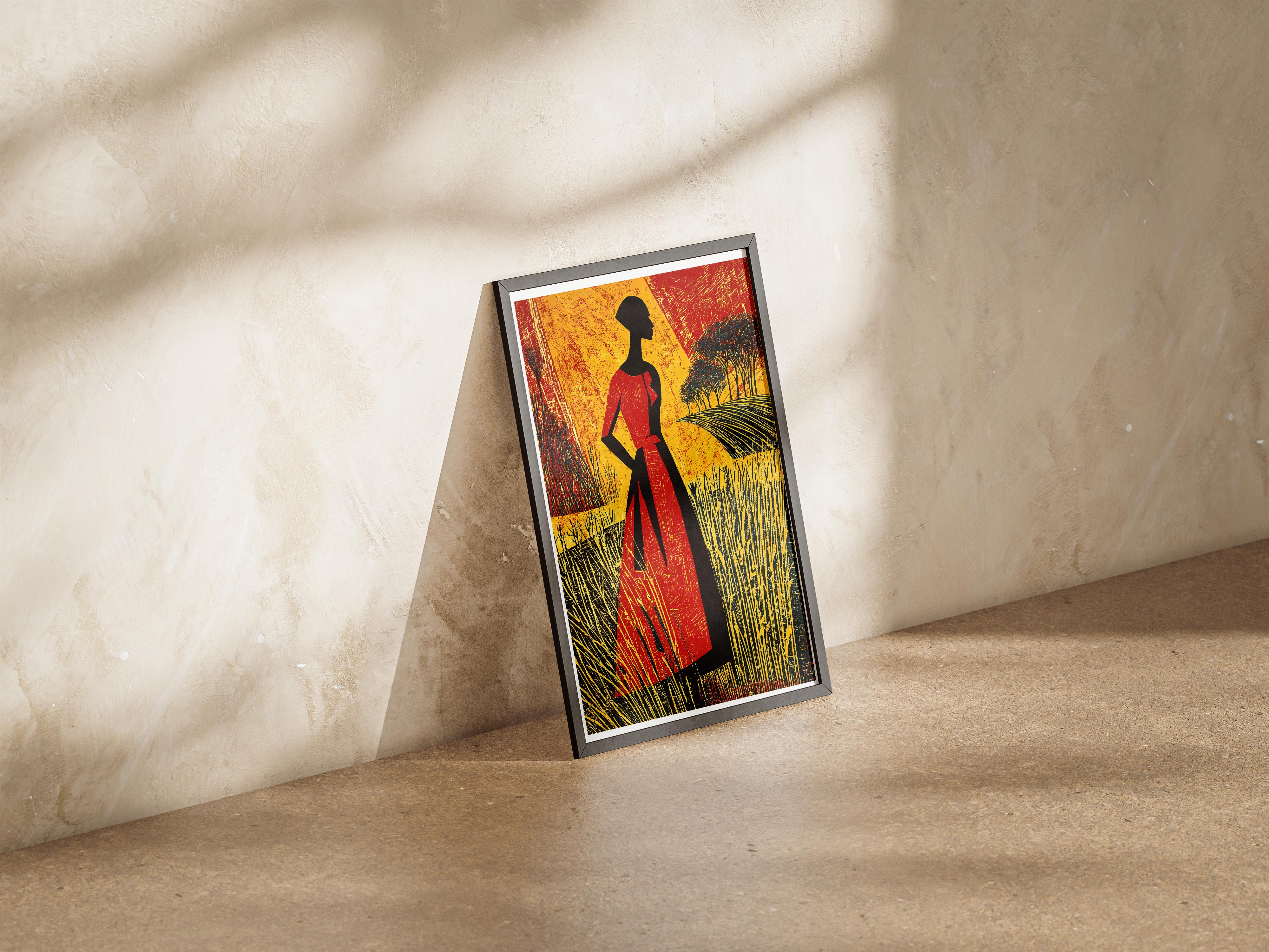 Afrocentric Silhouette Wall Art | Bold Figurative Black Woman Poster in Nature