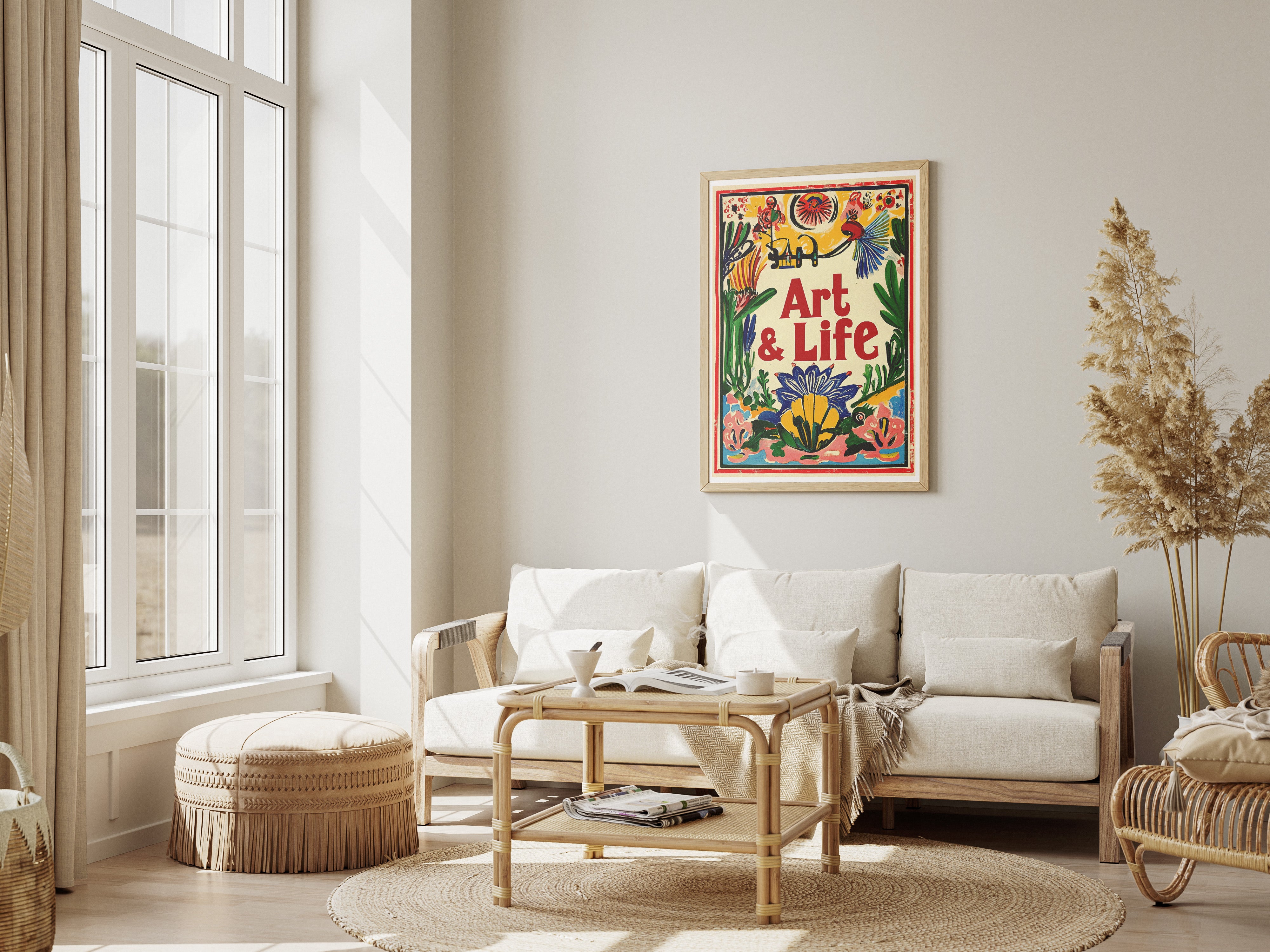 Art and Life Folk Art Poster | Colorful Retro Typography Wall Print for Creative Spaces