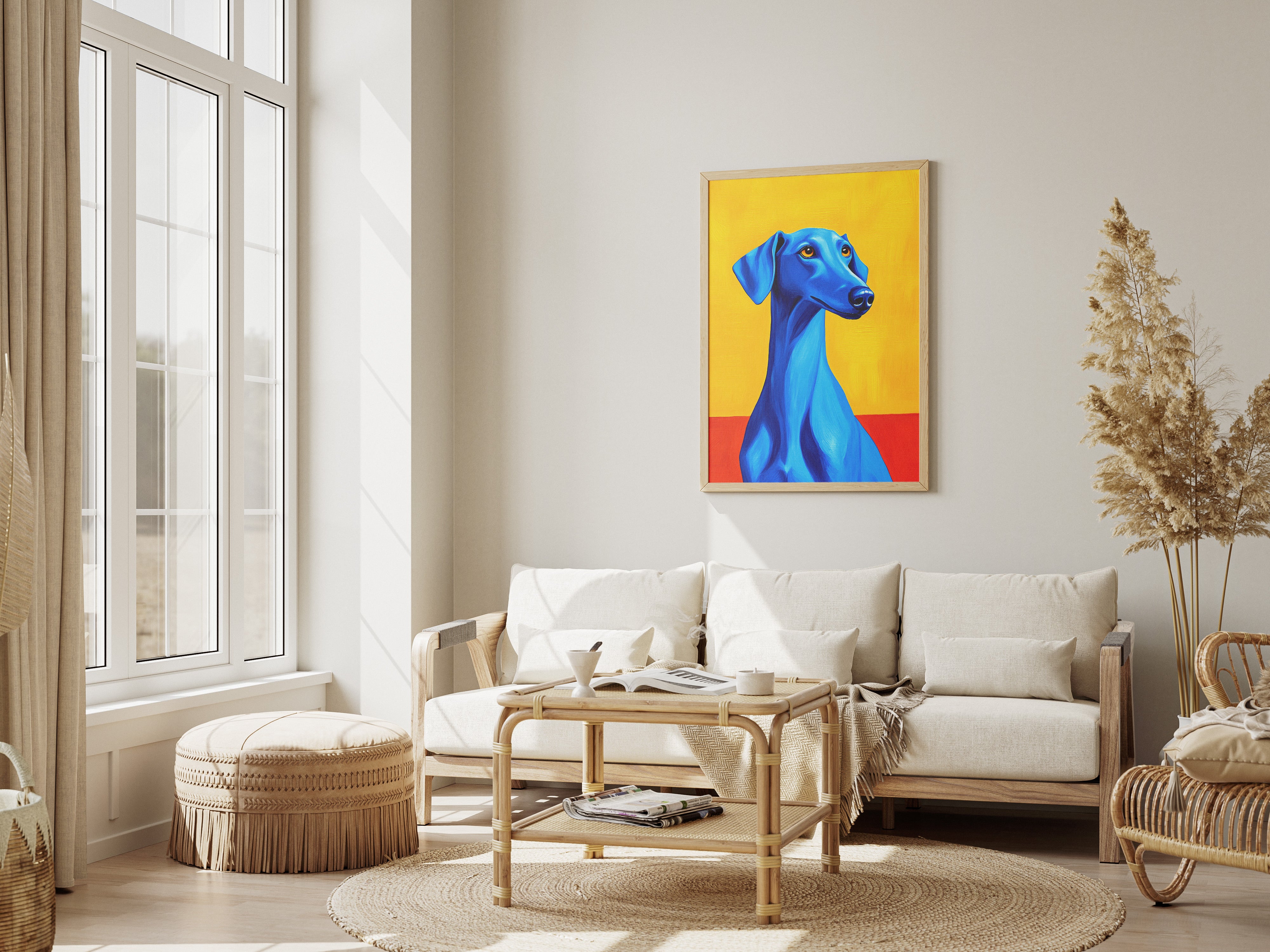 Blue Greyhound Dog Portrait Poster | Bold Colorful Dog Wall Art