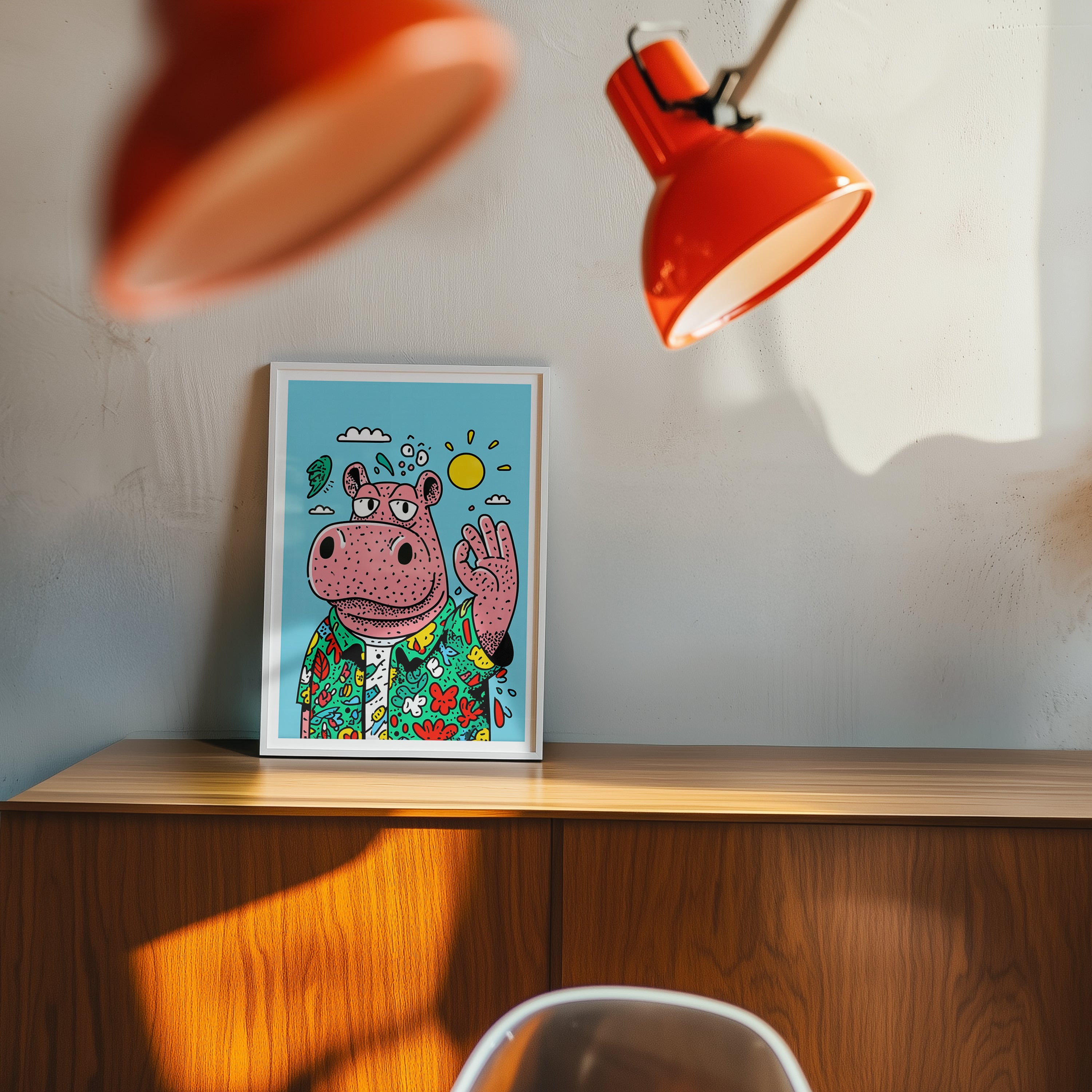 Hippo Vibes Poster | Cartoon Animal Wall Art