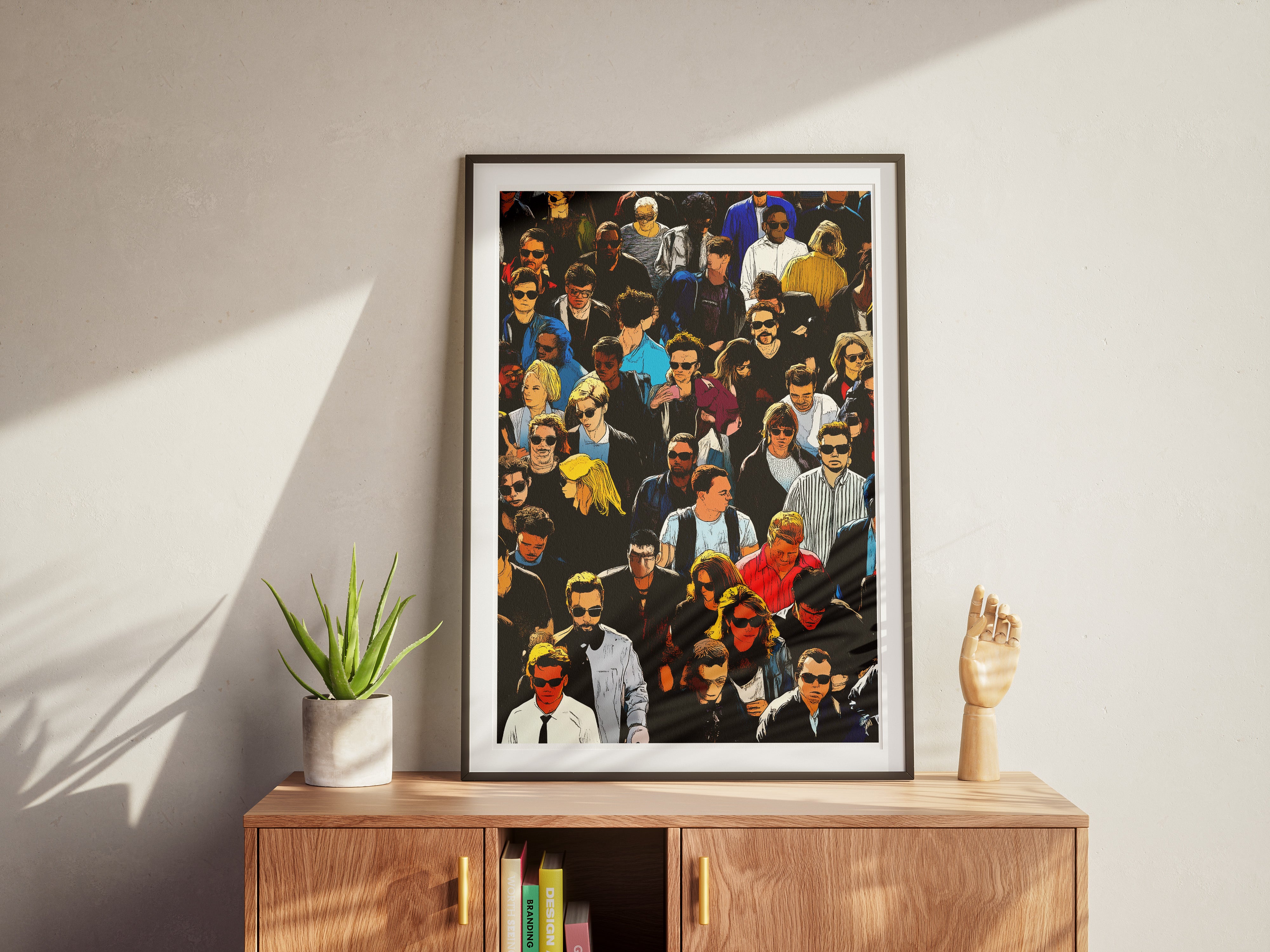 Colorful Crowd Illustration Poster | Flat Perspective Comic Style Wall Art