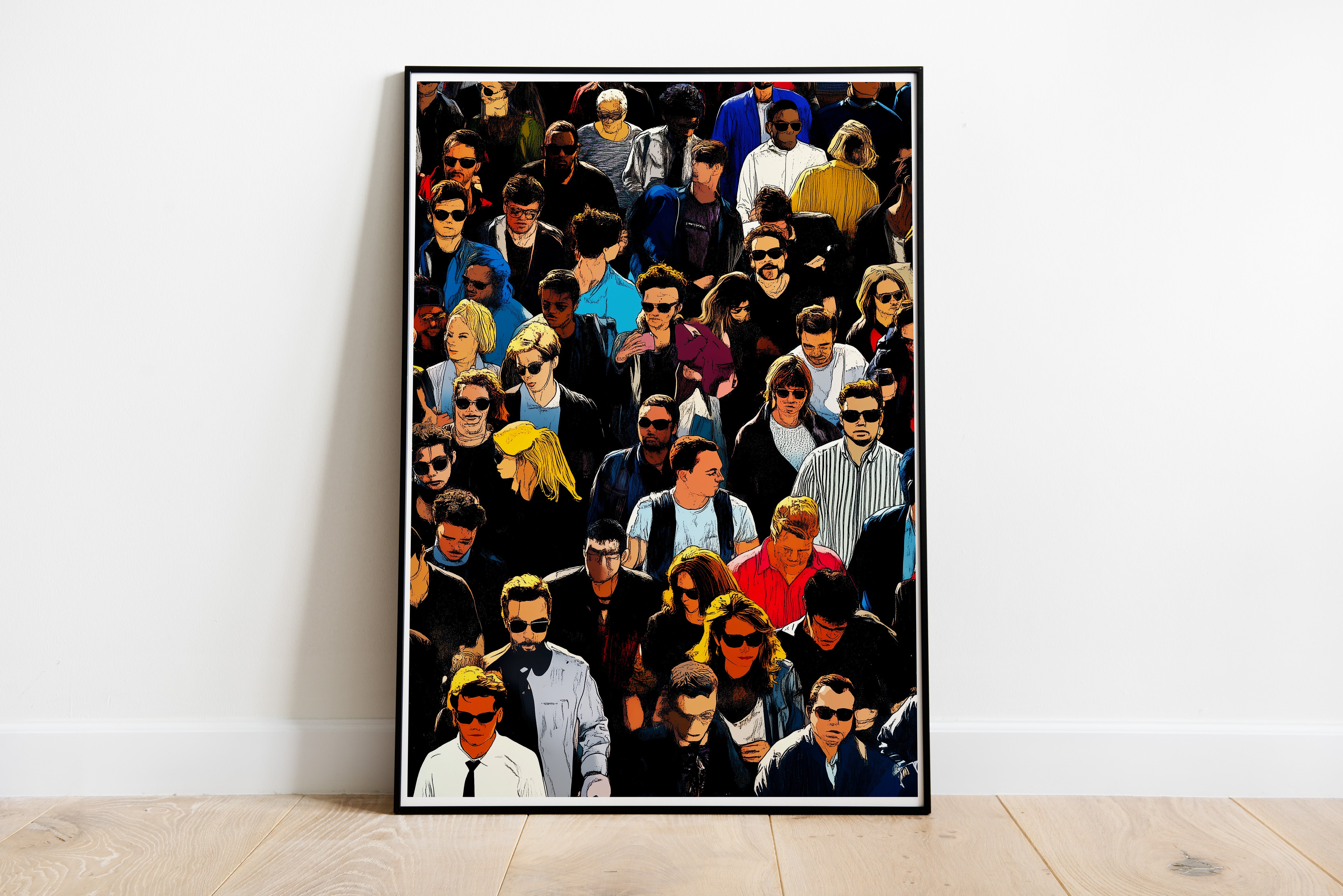 Colorful Crowd Illustration Poster | Flat Perspective Comic Style Wall Art