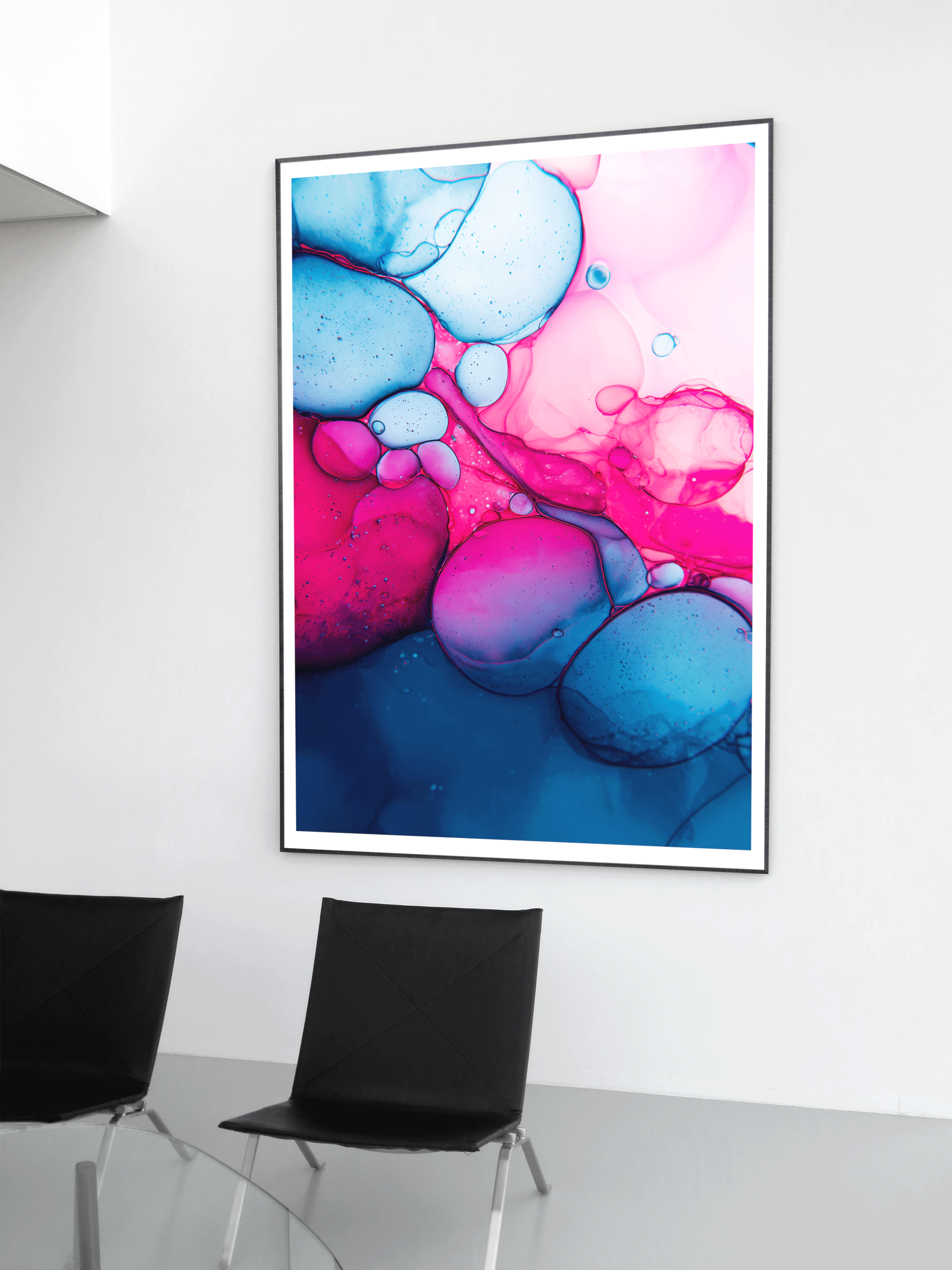 Pink and Blue Fluid Art Poster | Abstract Bubble Texture Wall Print in Bold Colors