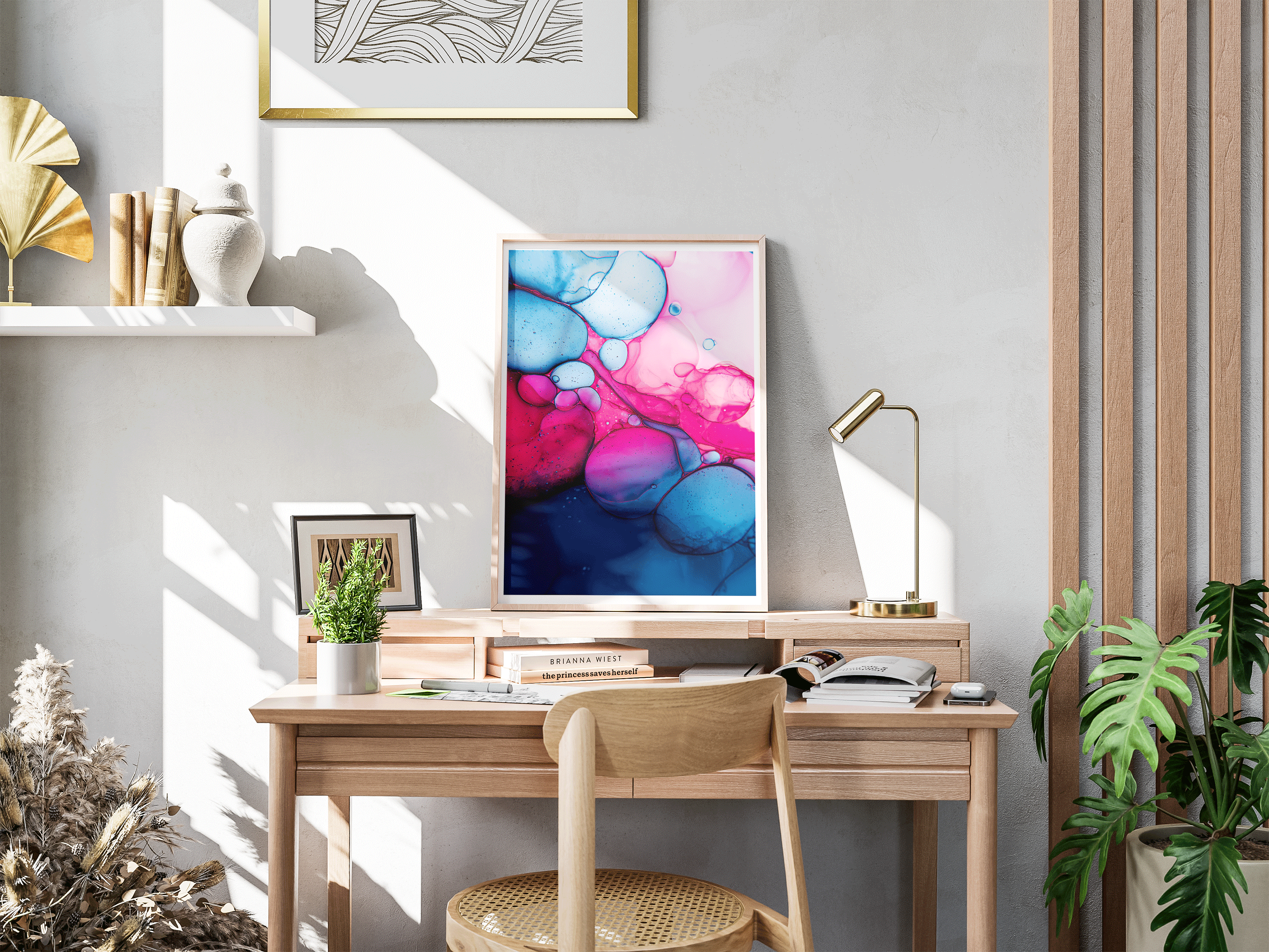 Pink and Blue Fluid Art Poster | Abstract Bubble Texture Wall Print in Bold Colors