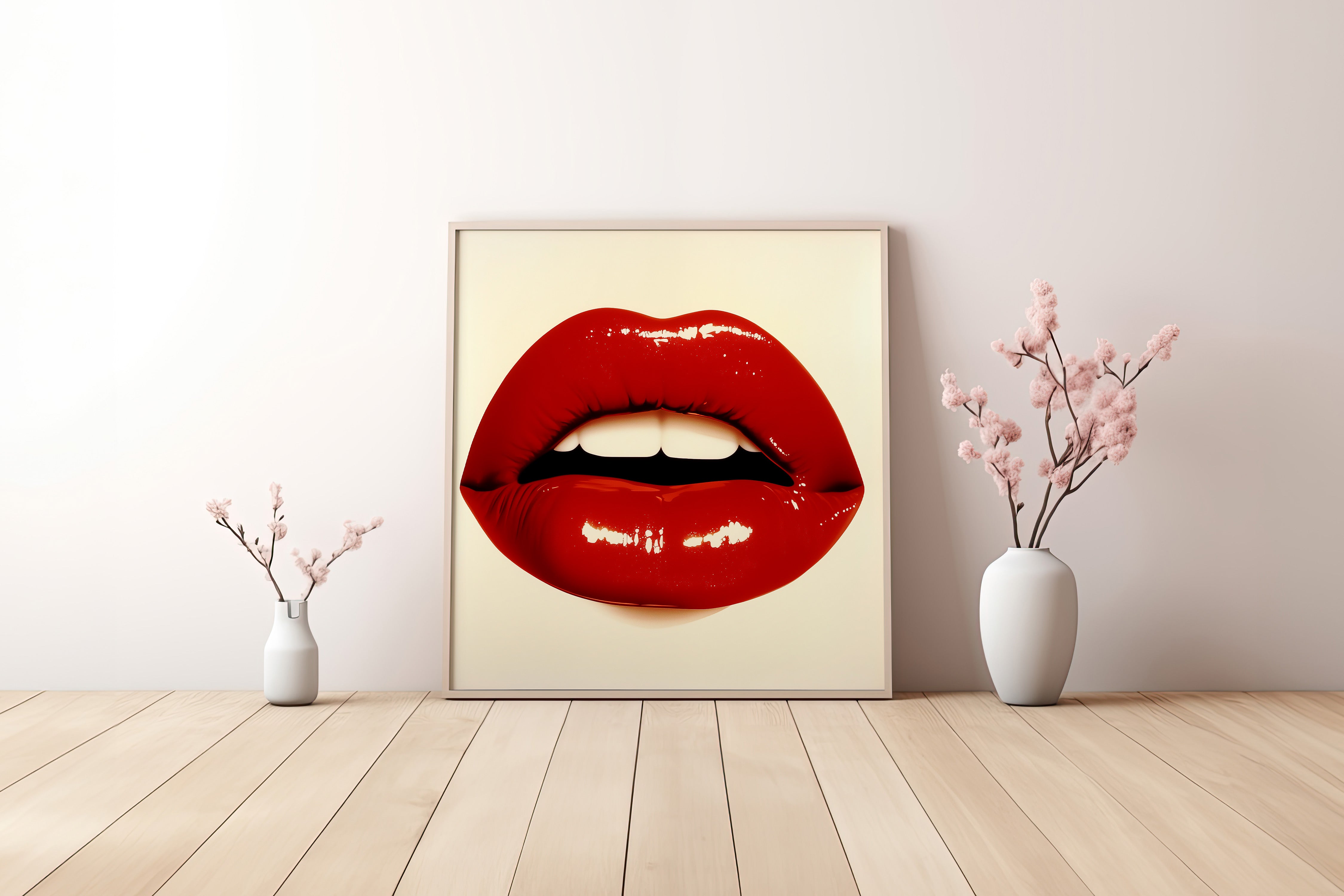 Glossy Red Lips Poster | Pop Art Style Fashion Wall Art