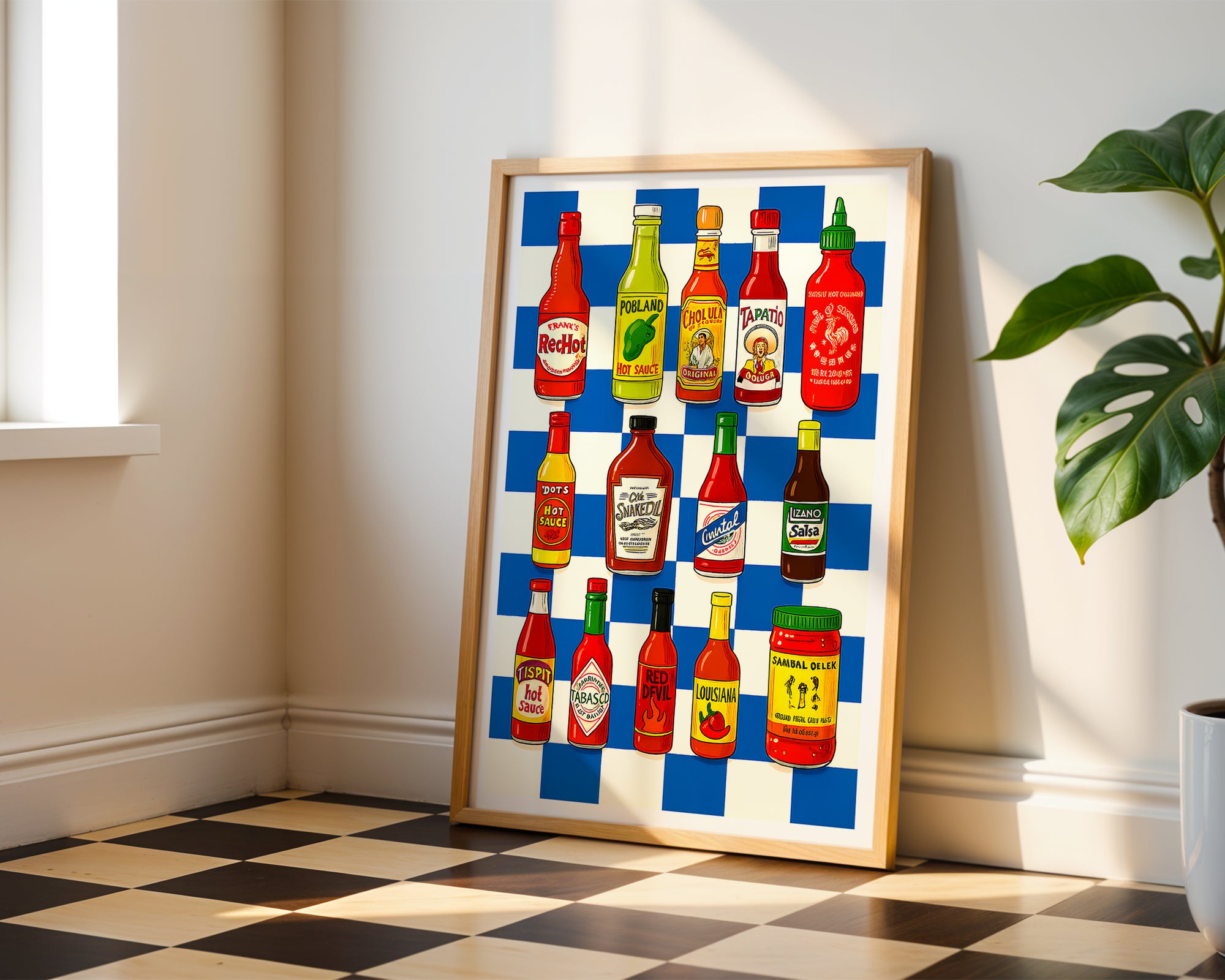 Hot Sauce Bottle Poster | Colorful Kitchen Wall Art Print Twoshot Poster
