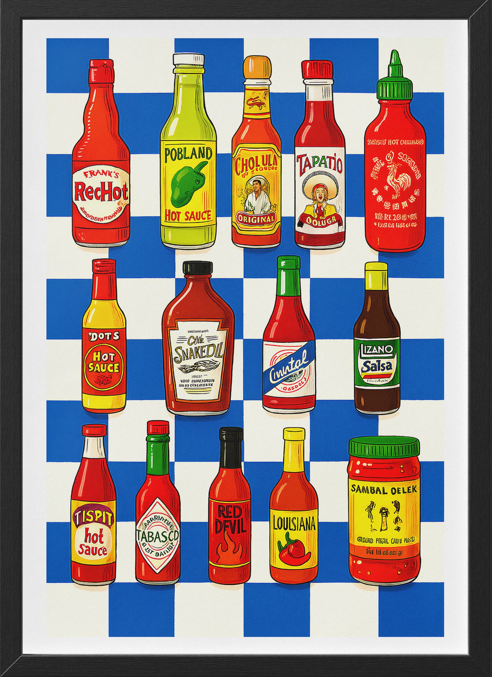 Hot Sauce Bottle Poster | Colorful Kitchen Wall Art Print Twoshot Poster