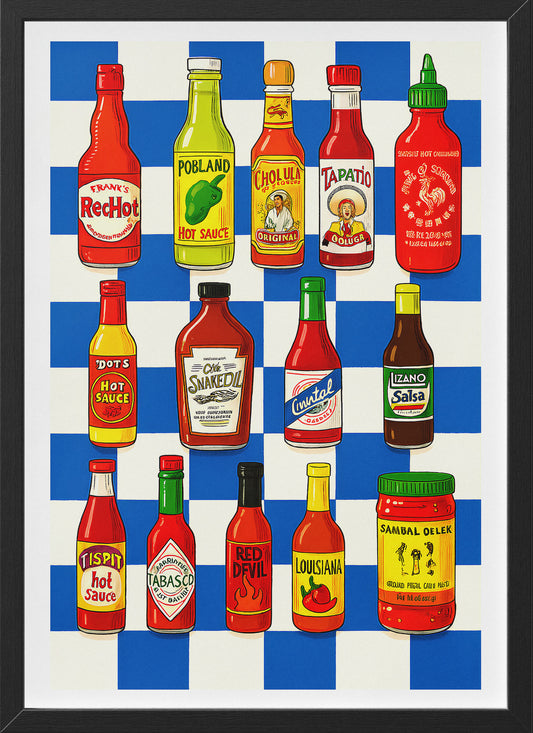 Hot Sauce Bottle Poster | Colorful Kitchen Wall Art Print Twoshot Poster