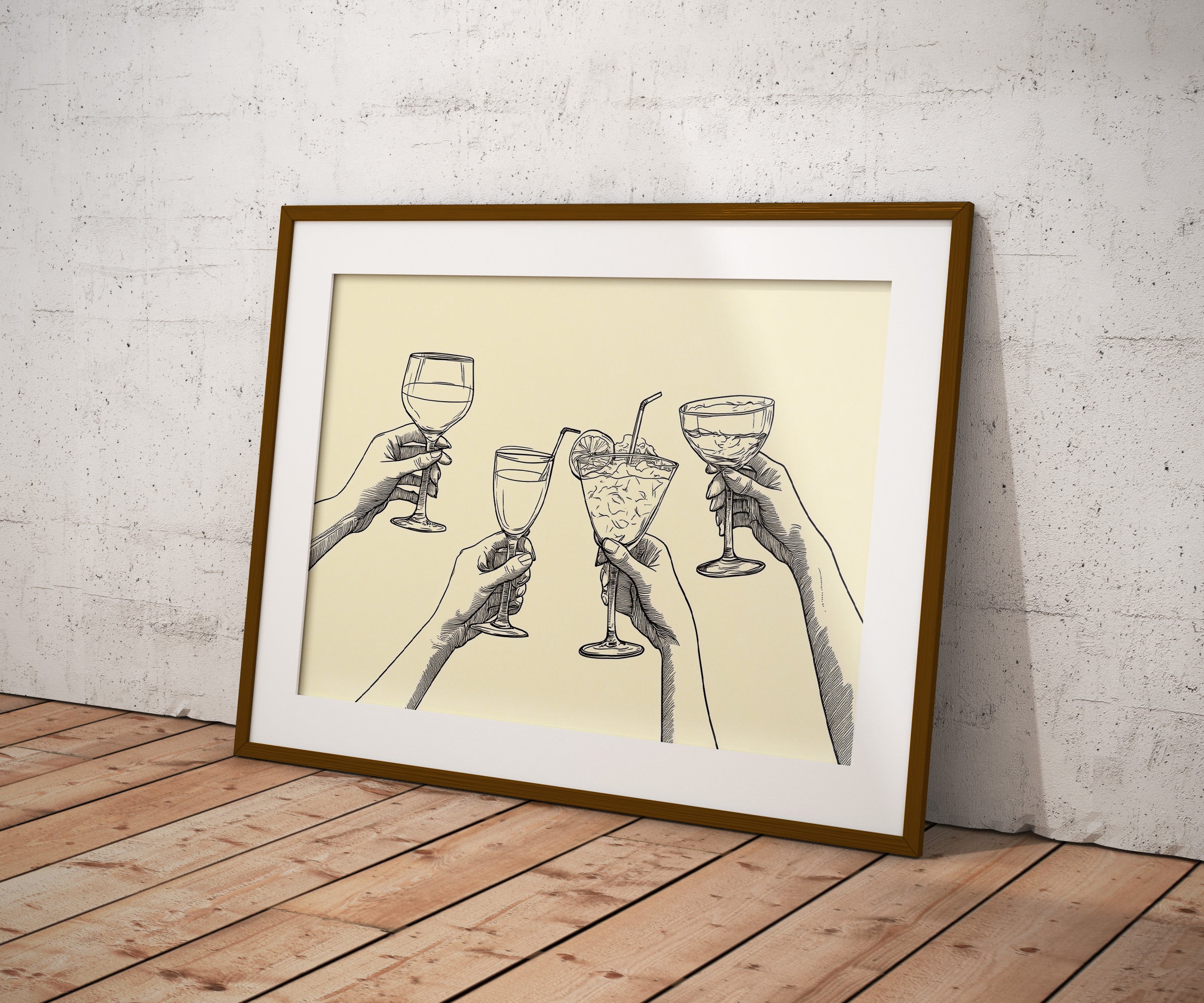 Minimalist Cheers Poster | Hand Drawn Cocktail & Wine Line Art