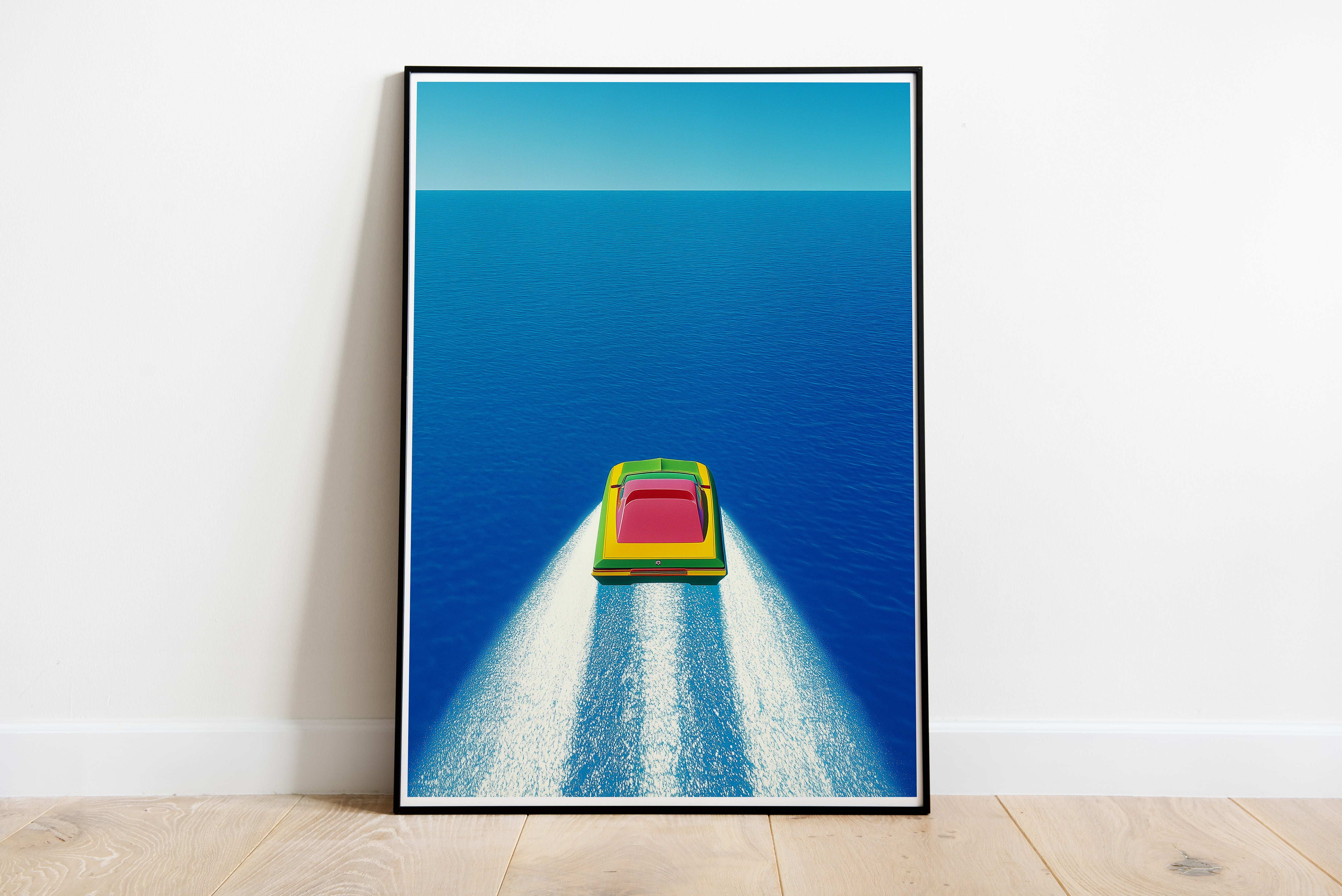 Minimalist Speedboat Poster | Isometric Ocean Illustration Wall Art