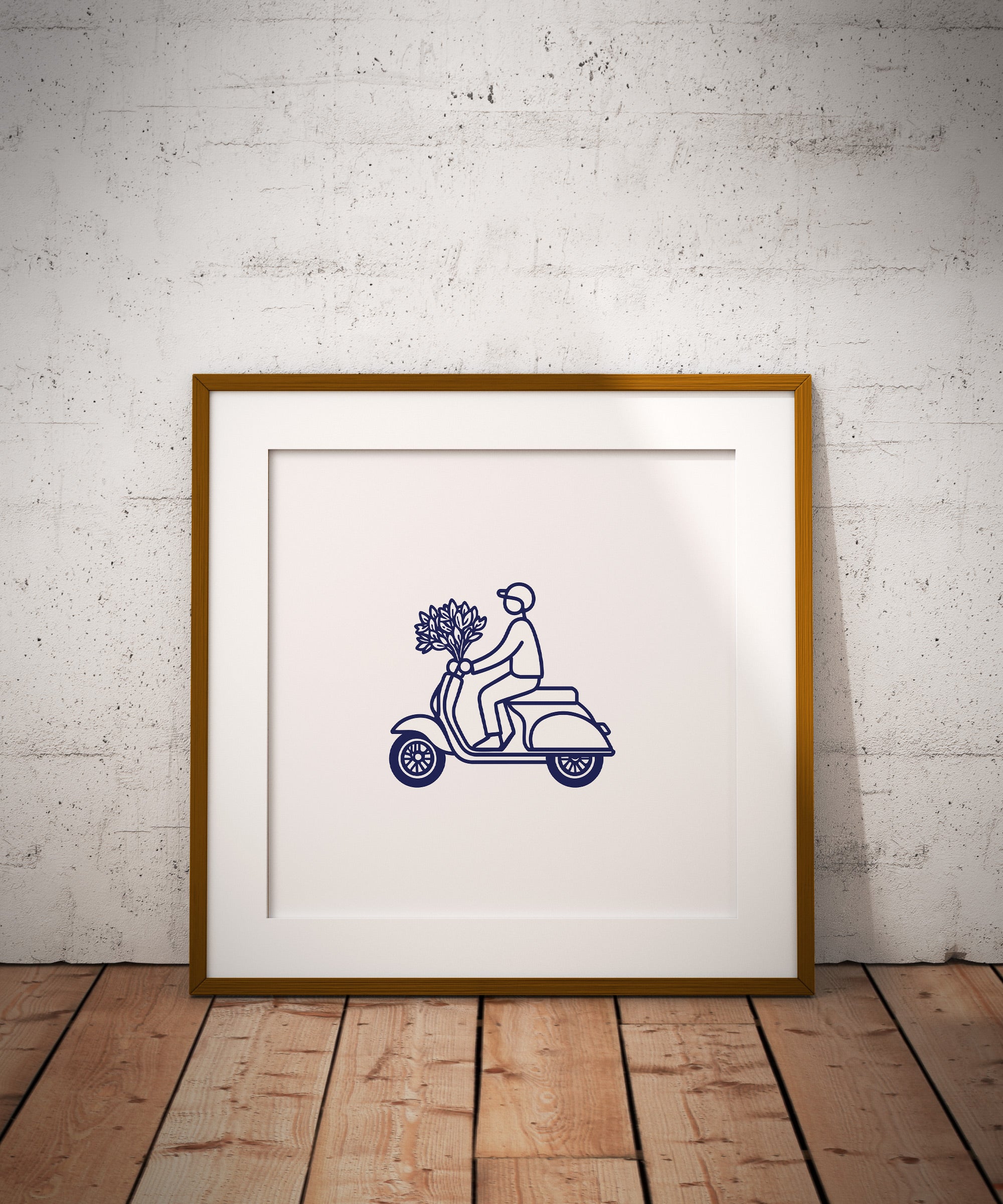 Minimalist Vespa Line Art Poster | Scooter with Flowers Wall Decor