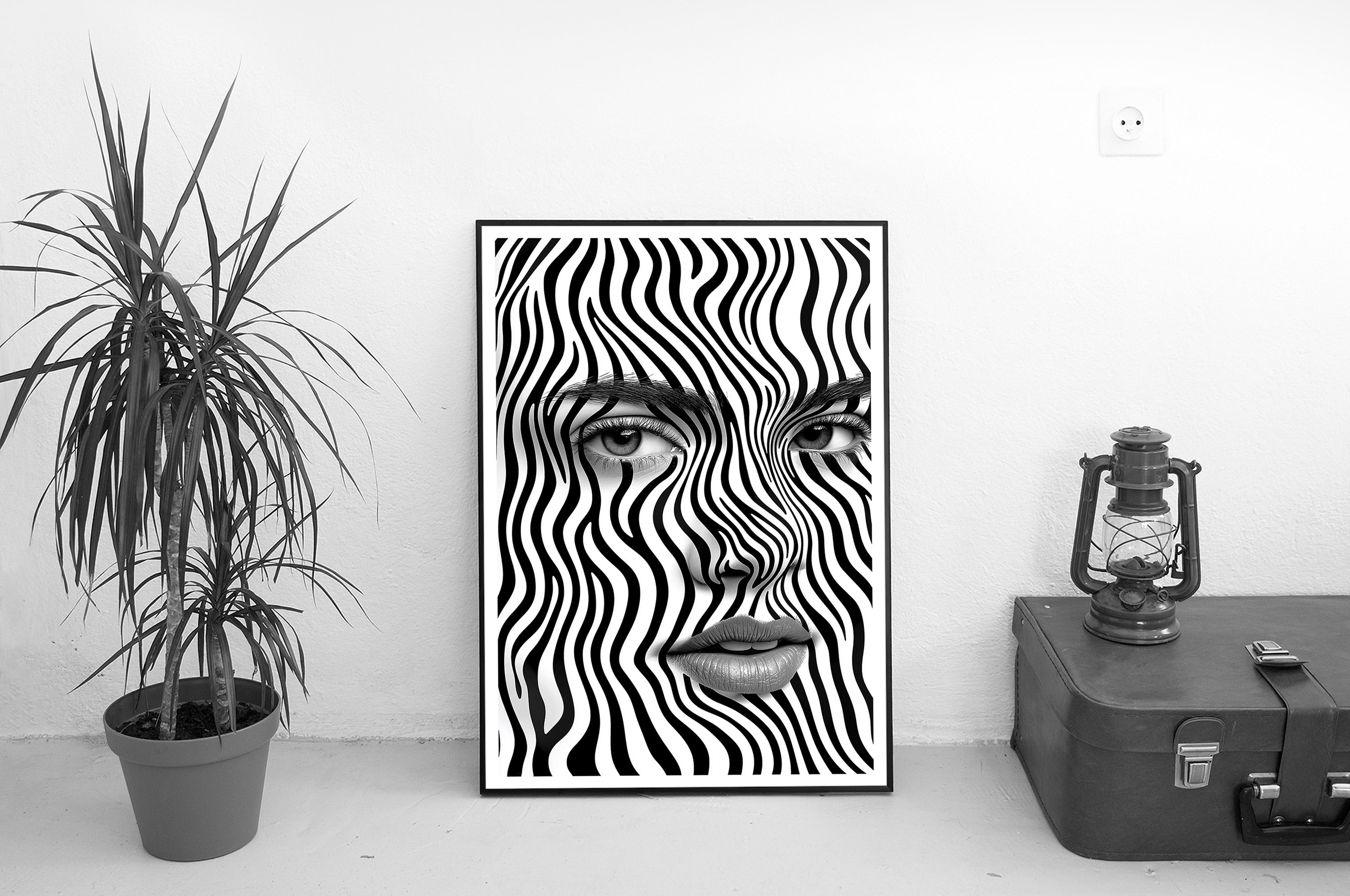 Black and White Optical Illusion Face Art | Surreal Abstract Monochrome Wall Poster