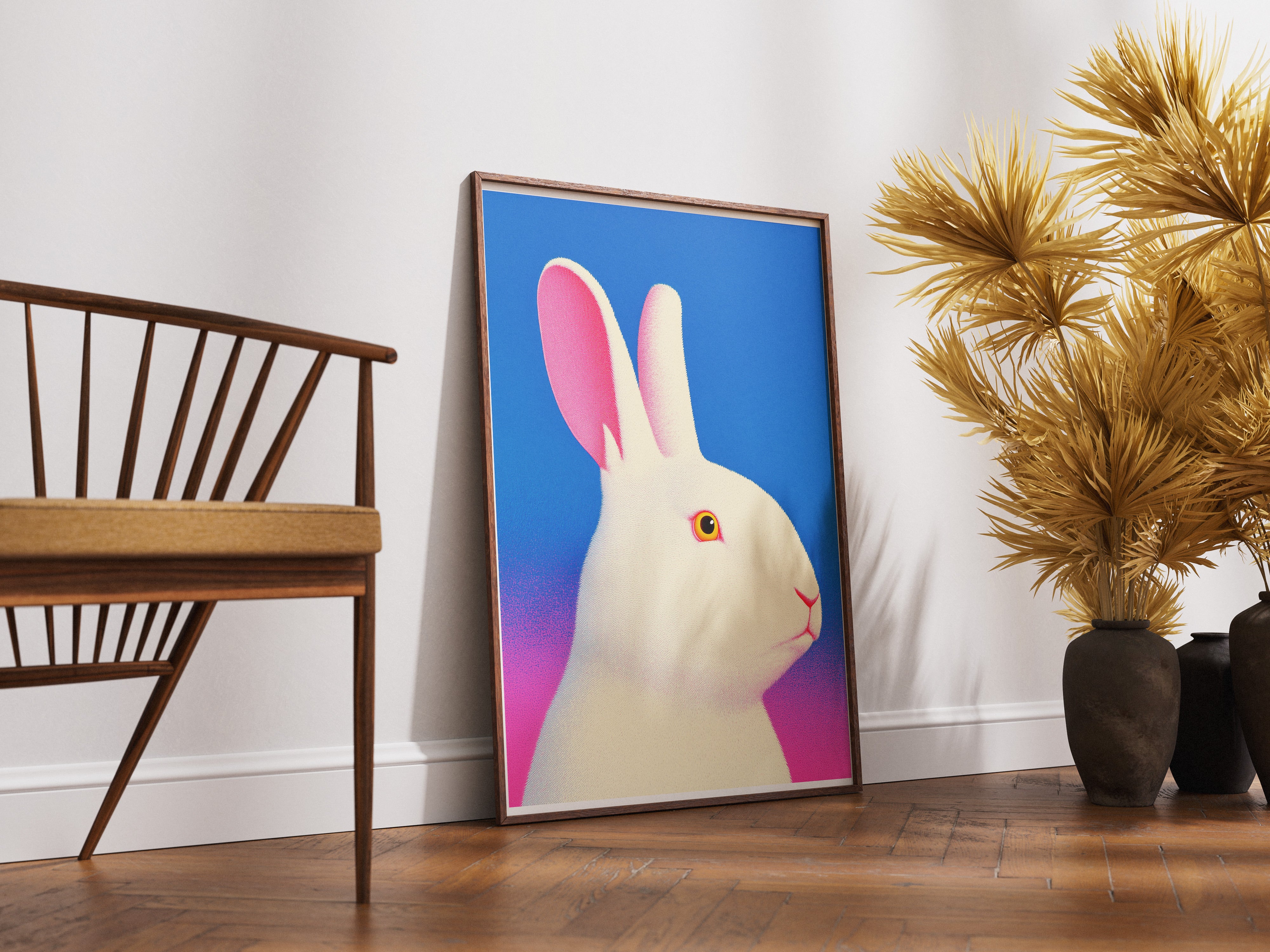 White Rabbit Poster | Neon Gradient Bunny Wall Art for Modern Interiors