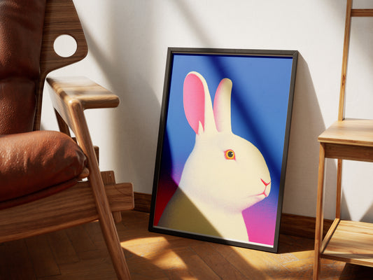 White Rabbit Poster | Neon Gradient Bunny Wall Art for Modern Interiors