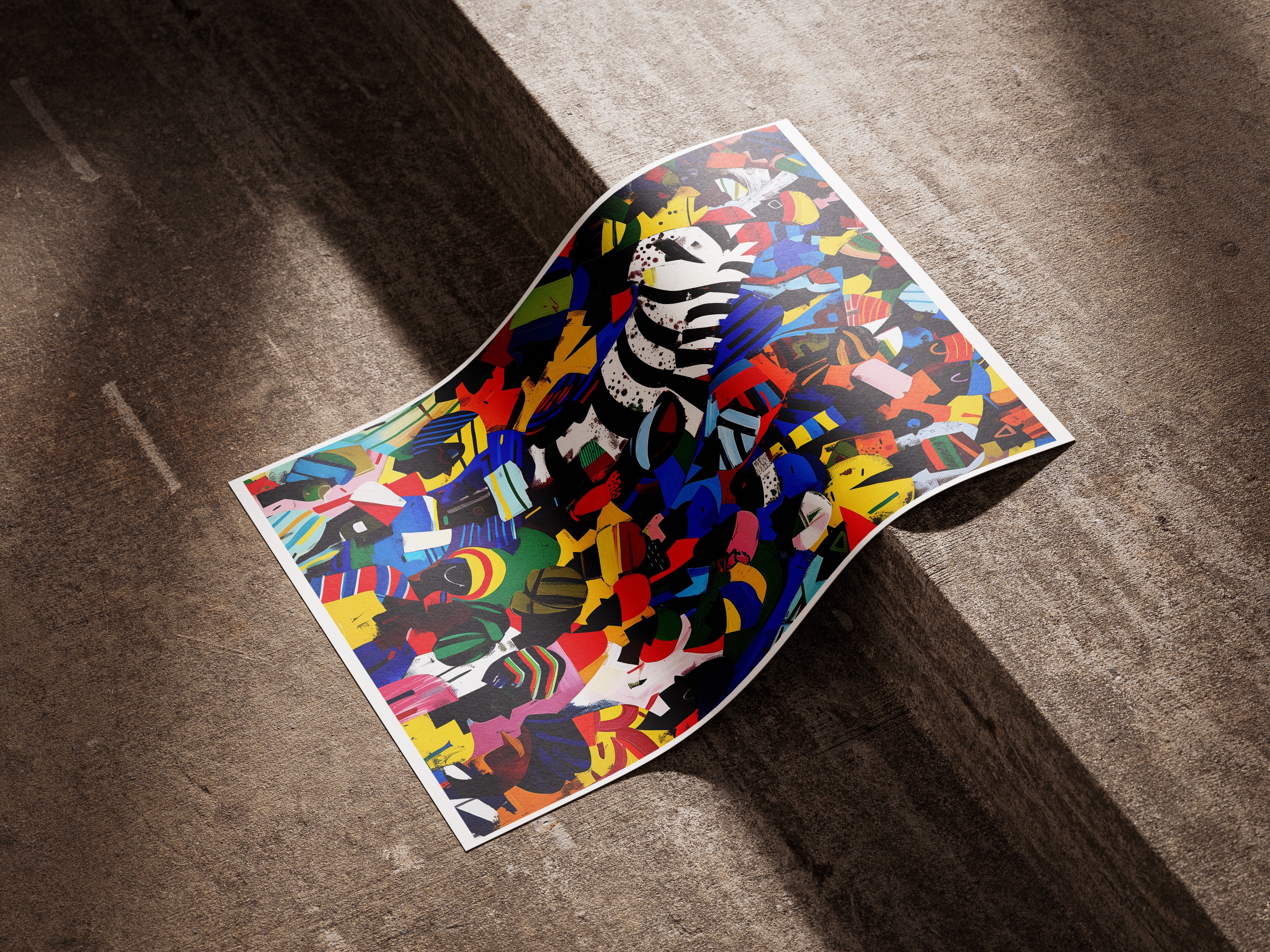 Zebra in the Crowd Poster | Vibrant African Art with Carnival Energy