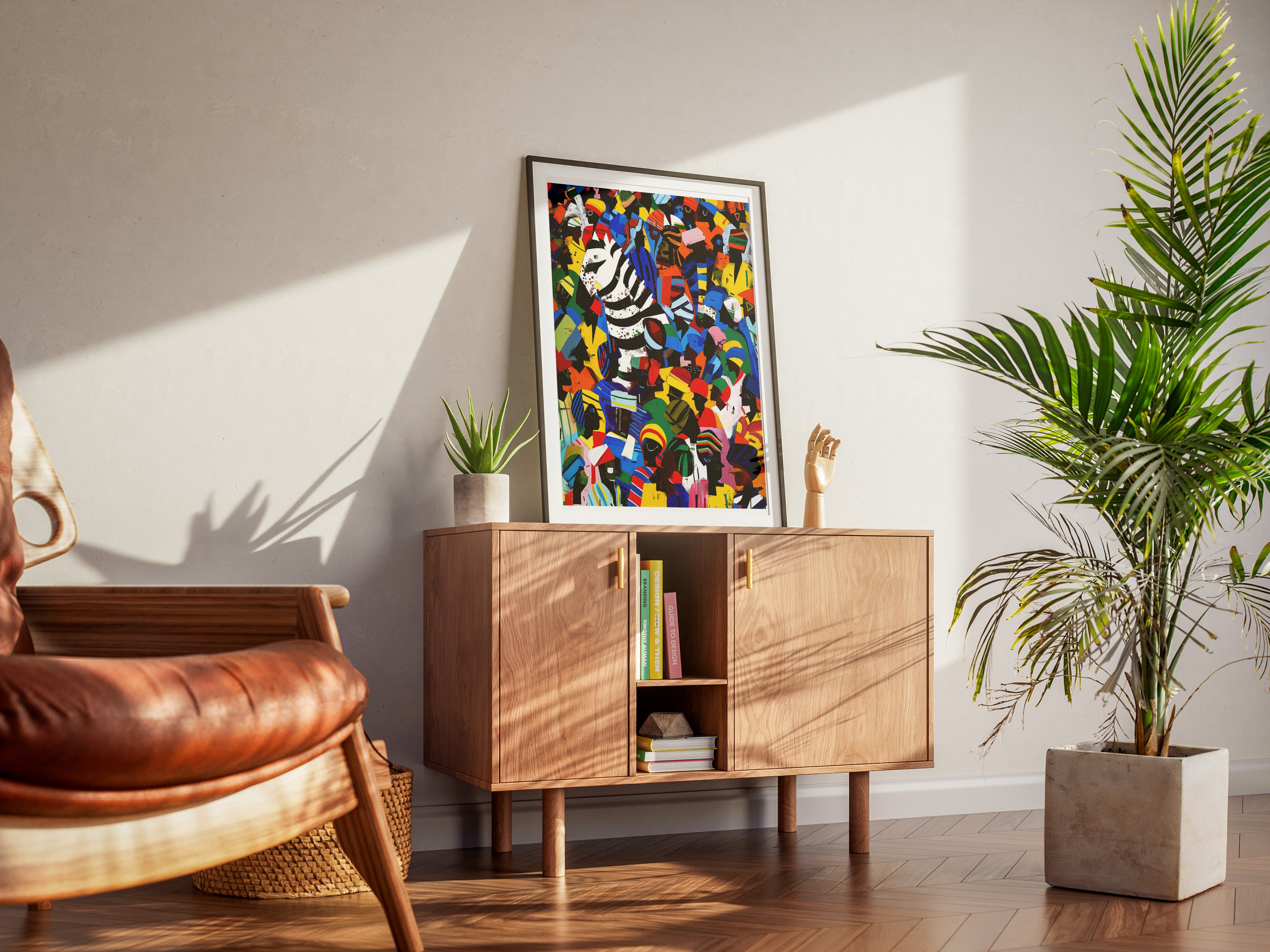 Zebra in the Crowd Poster | Vibrant African Art with Carnival Energy