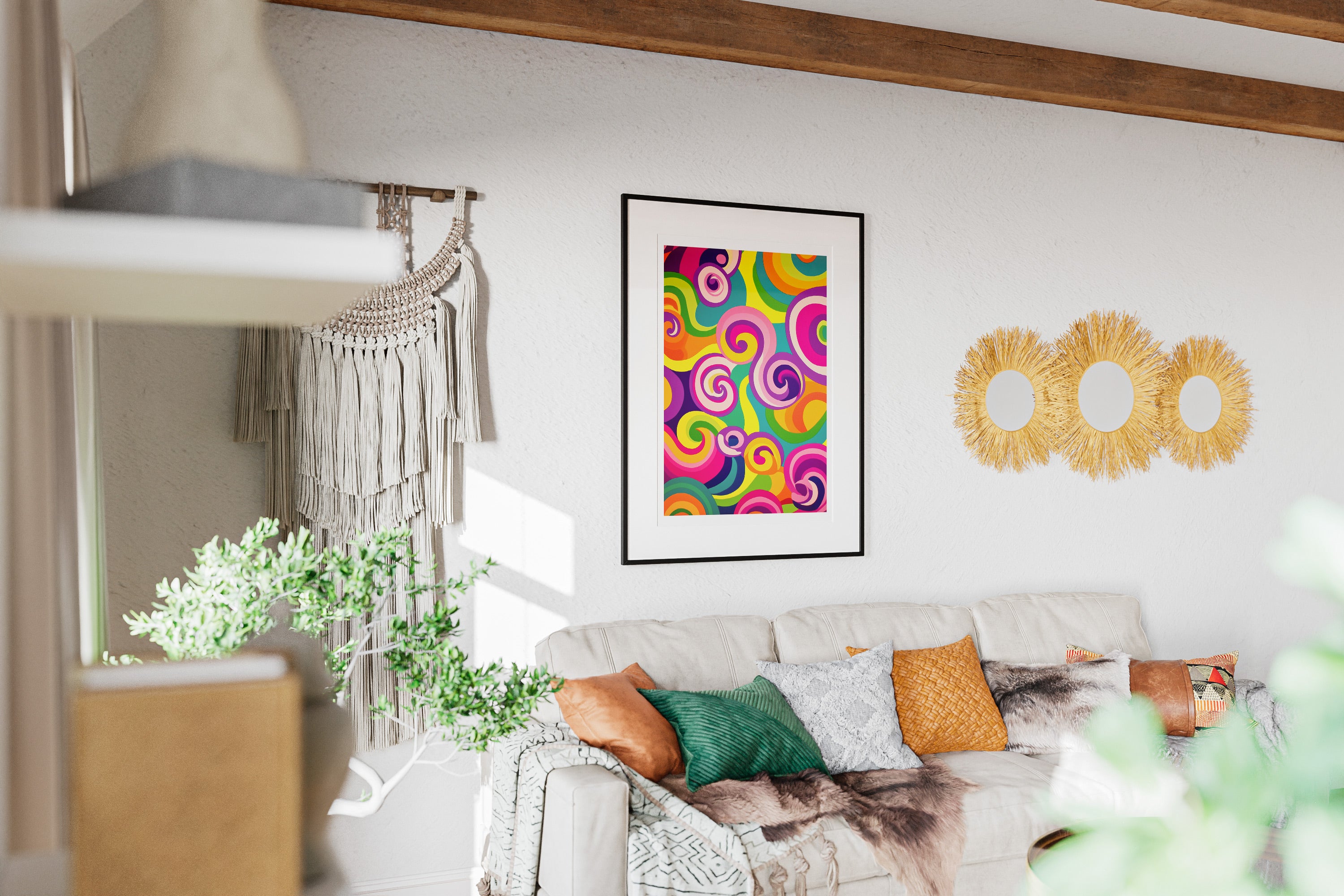 Psychedelic Spiral Wall Art | Colorful 70s Retro Swirl Poster for Groovy Interiors